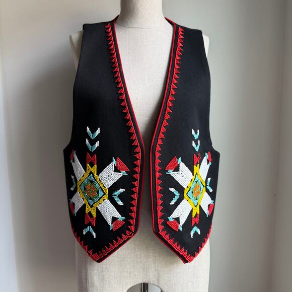 Hairston Roberson Ropa Embroidered Vest 1992 Black Cotton USA M/L - Picture 2 of 11